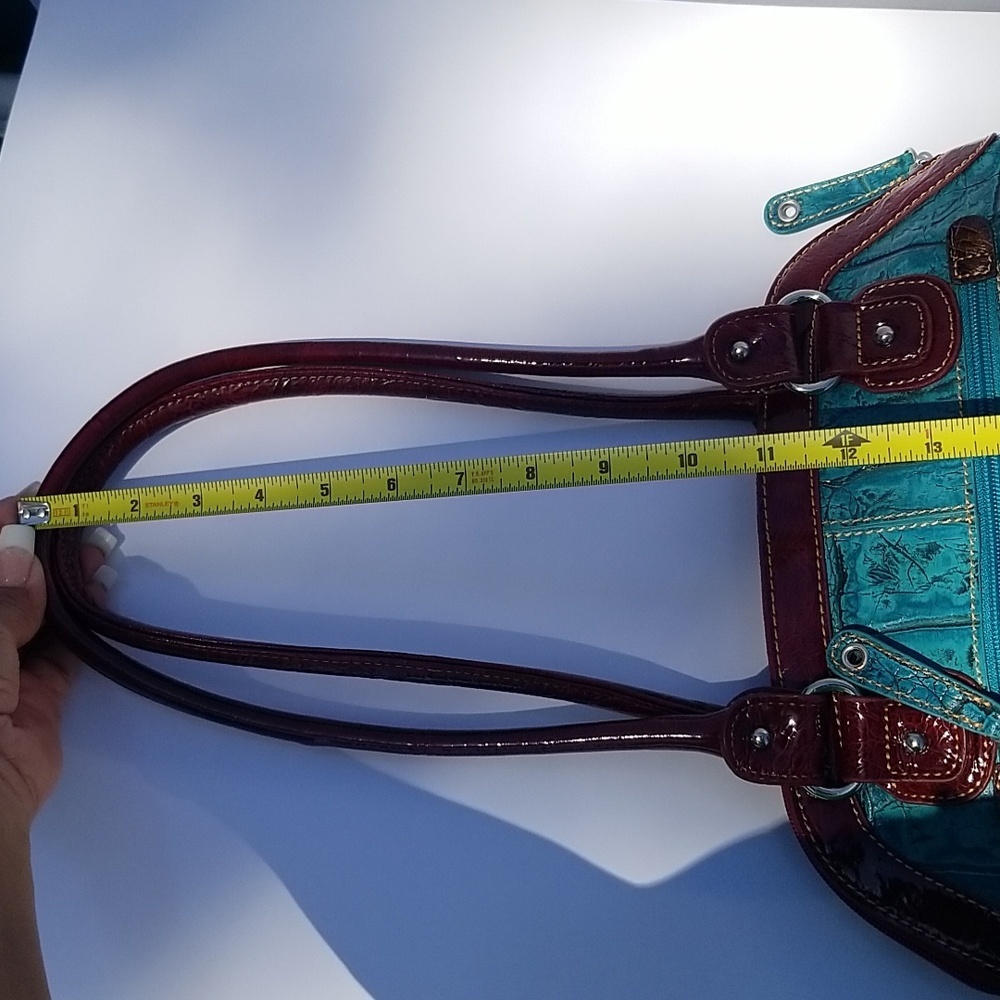 MC Elegant Teal and Burgundy Handbag Vegan Leather - Picture 6 of 11